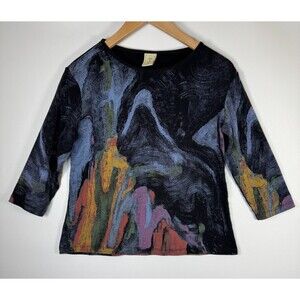 Jess and Jane USA Abstract Artsy Painterly Top Womens Small Black Multicolor